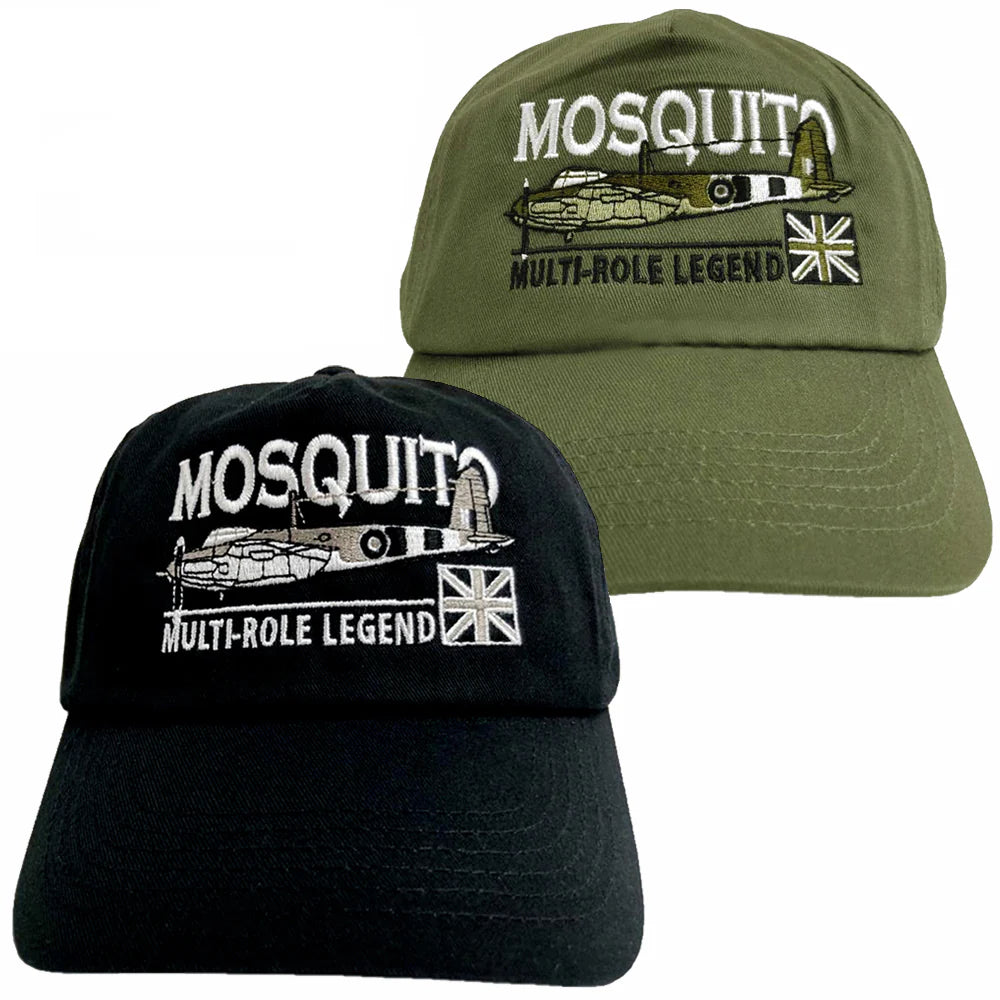 de Havilland DH 98 Mosquito RAF RCAF RAAF USAF WW11 Multirole Fighter Bomber Aircraft Embroidered Black Green Adjustable Baseball Cap